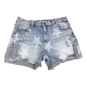 Risen Jeans Denim Shorts 31 Distressed Stars Stretchy Cut Off Style